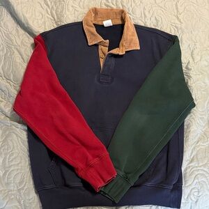 J. Crew Heritage Men's Fleece Rugby Pullover with Corduroy Collar, Large